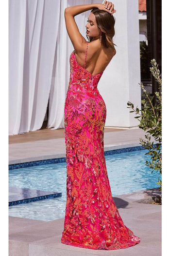 Ladivine CM350 - Slit Design V-Neck Evening Dress - Prom