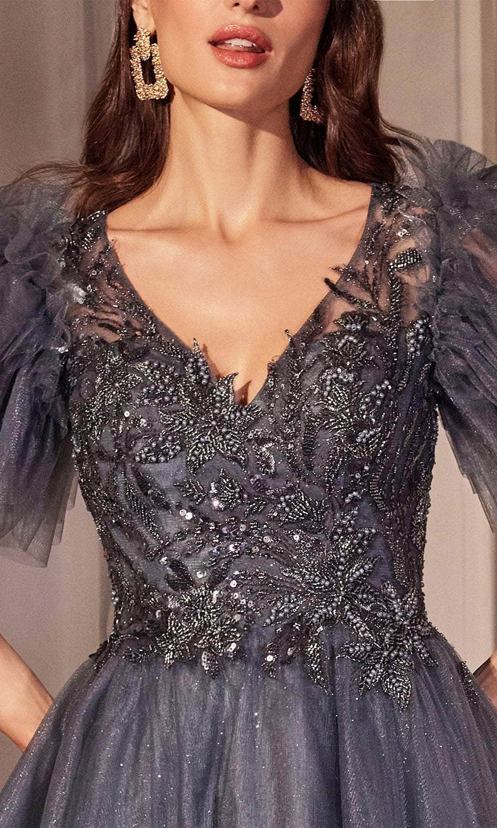 Ladivine CM359 Sheer Back Ruffled Sleeve Ballgown - Prom