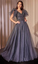 Ladivine CM359 Sheer Back Ruffled Sleeve Ballgown - Prom