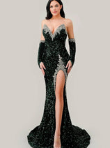 Ladivine CP639 - Crystal Beaded Sheath Evening Dress