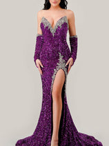 Ladivine CP639 - Crystal Beaded Sheath Evening Dress