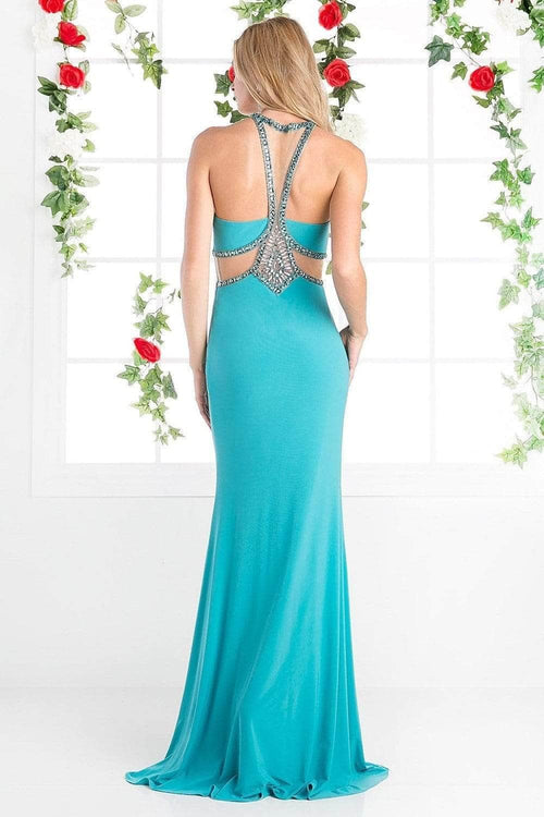 Ladivine CP812 - Embellished Sheer Midriff Sheath Gown - Prom