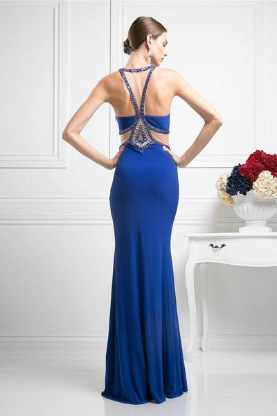 Ladivine CP812 - Embellished Sheer Midriff Sheath Gown - Prom