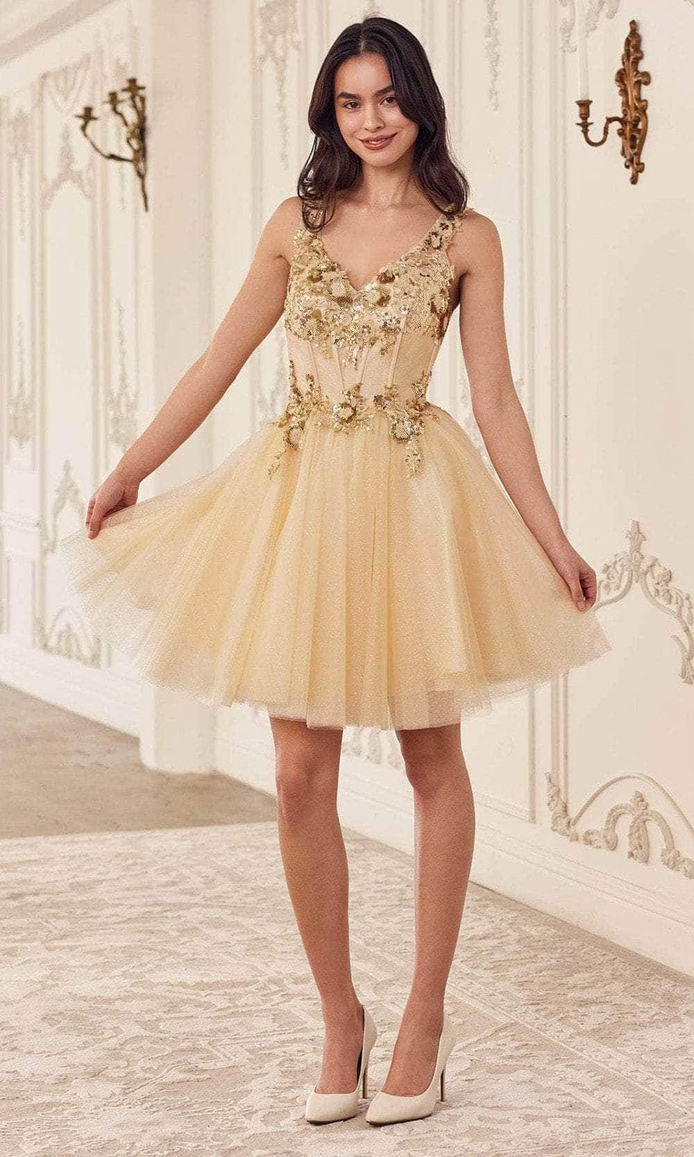 Ladivine CY019 - Applique Corset Cocktail Dress - Prom
