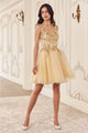 Ladivine CY019 V-Neck Lace Applique Glitter Homecoming Dress - Dress
