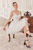 Ladivine CY019 V-Neck Lace Applique Glitter Homecoming Dress - OFF-WHITE / XS - Dress