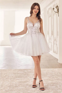 Ladivine CY022 Sleeveless Glitter Beaded Hoco Tulle Dress - OFF-WHITE / XXS - Dress