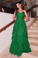 Ladivine CZ0027 Layered Ruffle Sweetheart Neck A-Line Long Dress