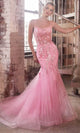 Ladivine by Cinderella Divine Dresses - Ladivine D145 Floral Embellished Trumpet Gown - Pink / 2 - Prom