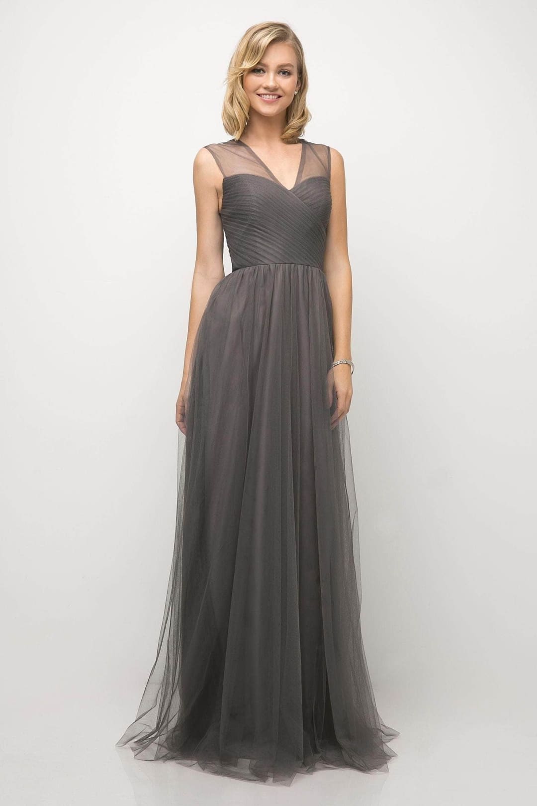 Ladivine ET320 - Pleated Top A-Line Gown Flowing Skirt - Prom