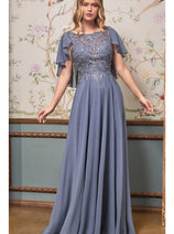 Ladivine HT101 – Chiffon Formal Dress with Illusion Neckline