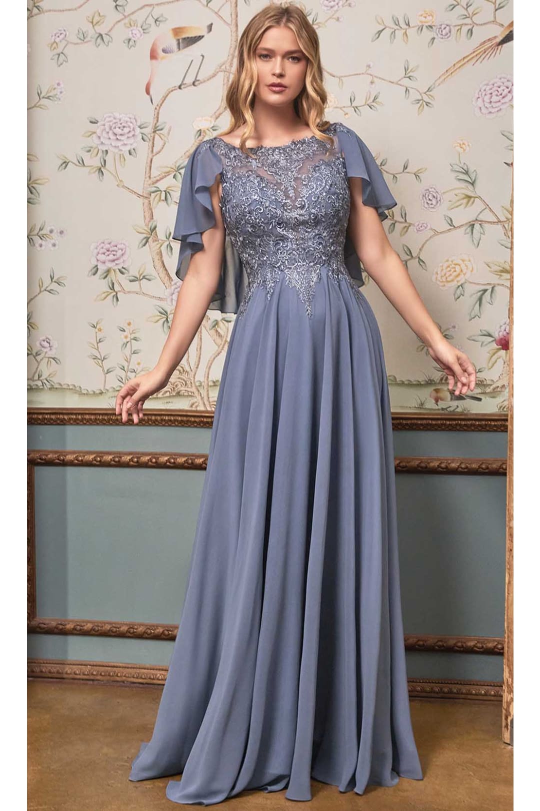 Ladivine HT101 – Chiffon Formal Dress with Illusion Neckline - Prom