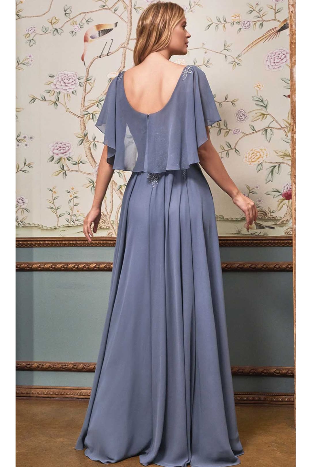 Ladivine HT101 – Chiffon Formal Dress with Illusion Neckline - Prom