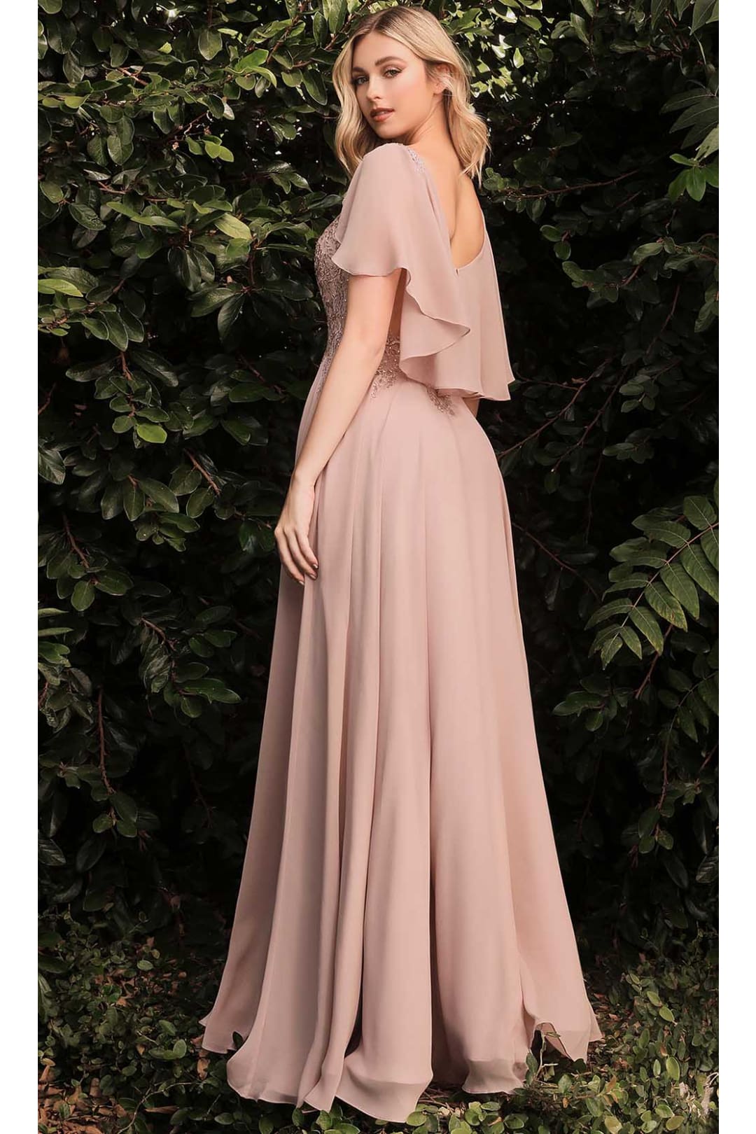 Ladivine HT101 – Chiffon Formal Dress with Illusion Neckline - Prom