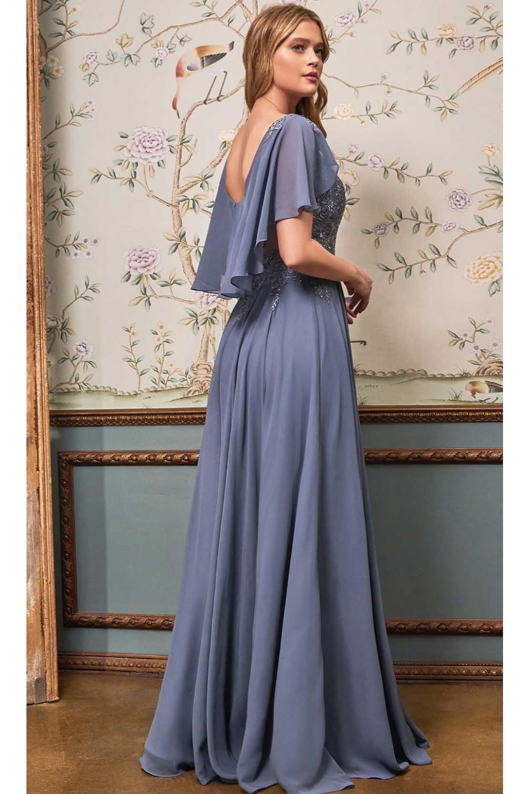Ladivine HT101 – Chiffon Formal Dress with Illusion Neckline - Prom