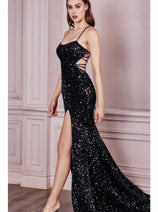 Ladivine HT168 – Sparkling Sequin Scoop Neck Gown
