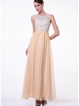 Ladivine J710 - Embellished Jewel Neck A-line Gown