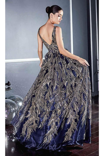 Ladivine J812 – Floral Glitter A-Line Evening Gown - Prom