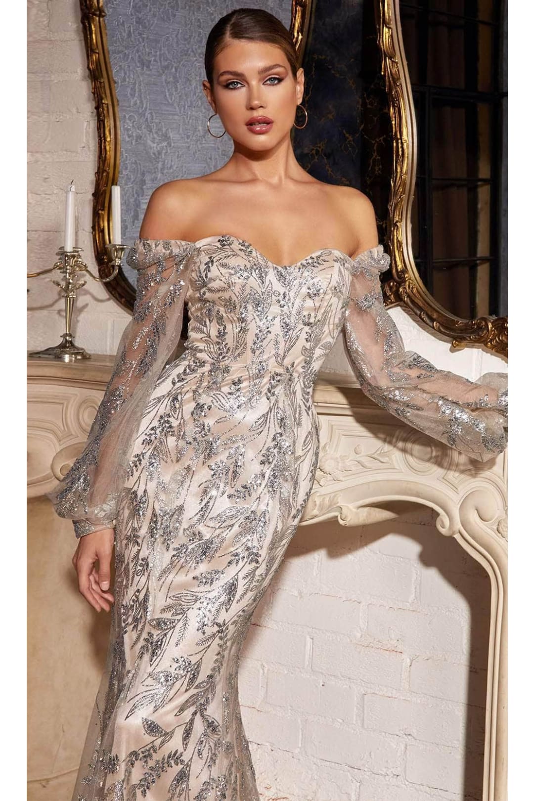 Ladivine J816 - Glitter Prom Dress with Long Sleeves - Prom