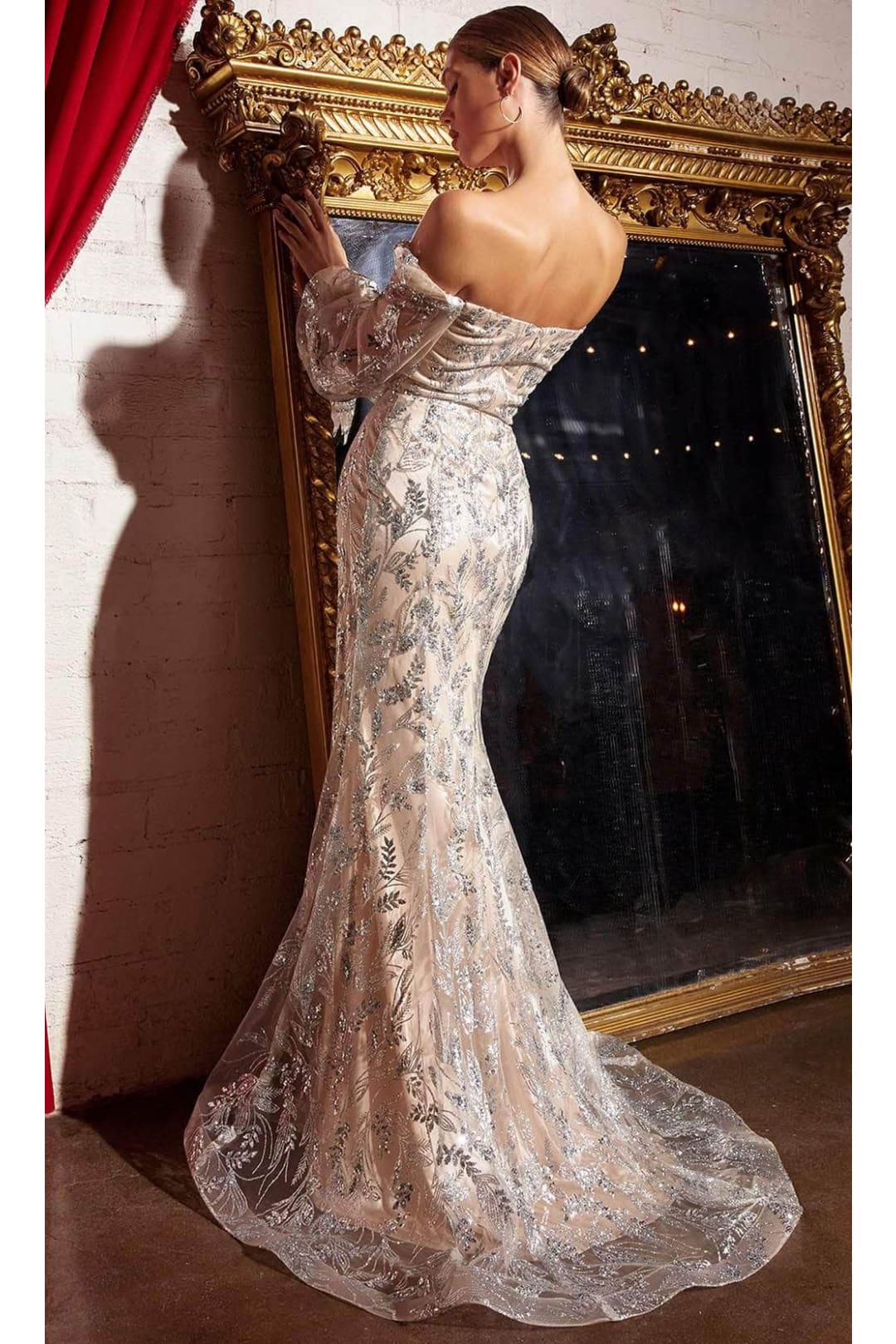 Ladivine J816 - Glitter Prom Dress with Long Sleeves - Prom