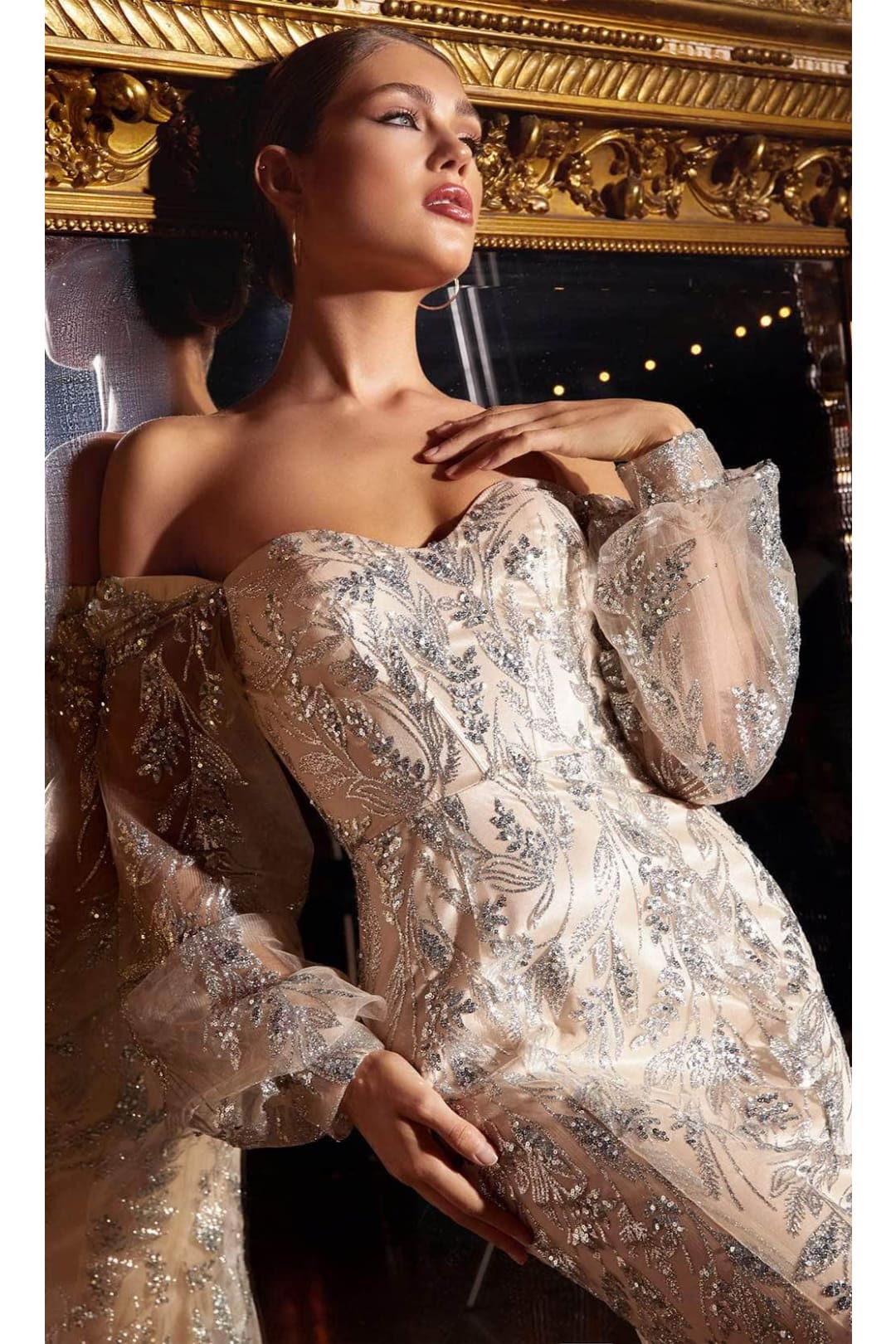 Ladivine J816 - Glitter Prom Dress with Long Sleeves - Prom