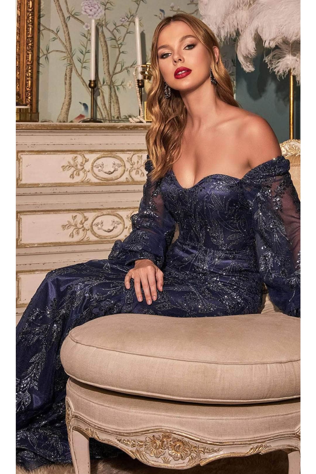 Ladivine J816 - Glitter Prom Dress with Long Sleeves - Prom