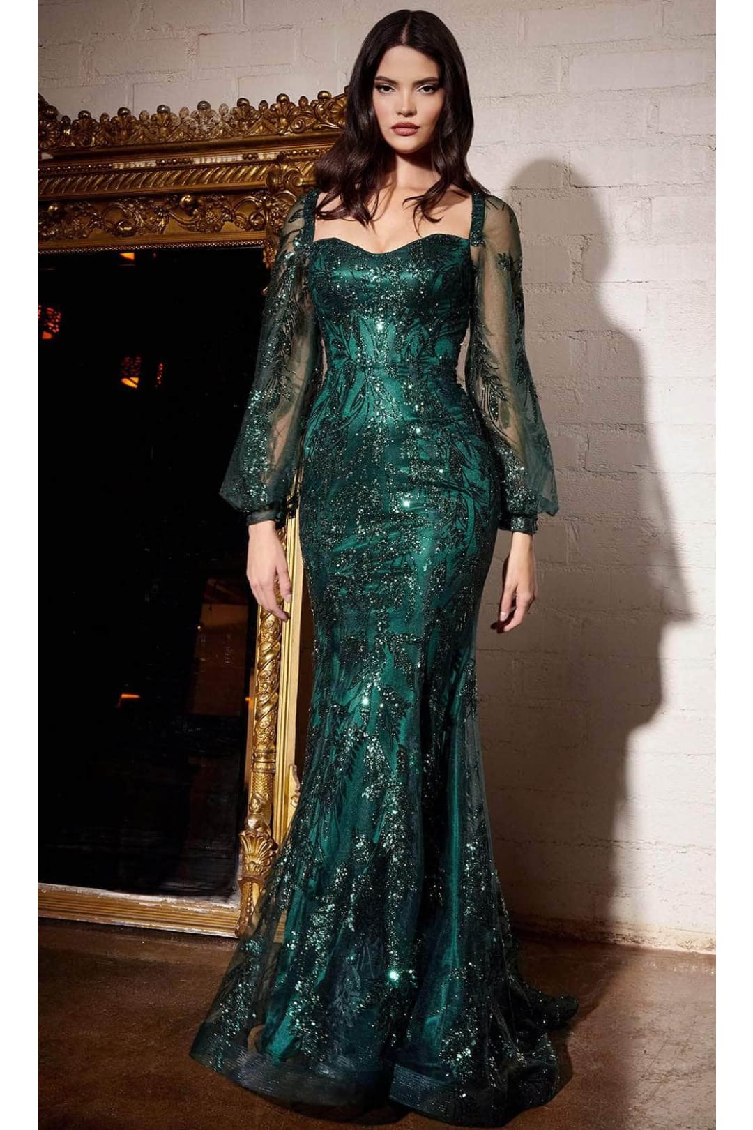 Ladivine J816 - Glitter Prom Dress with Long Sleeves - Prom