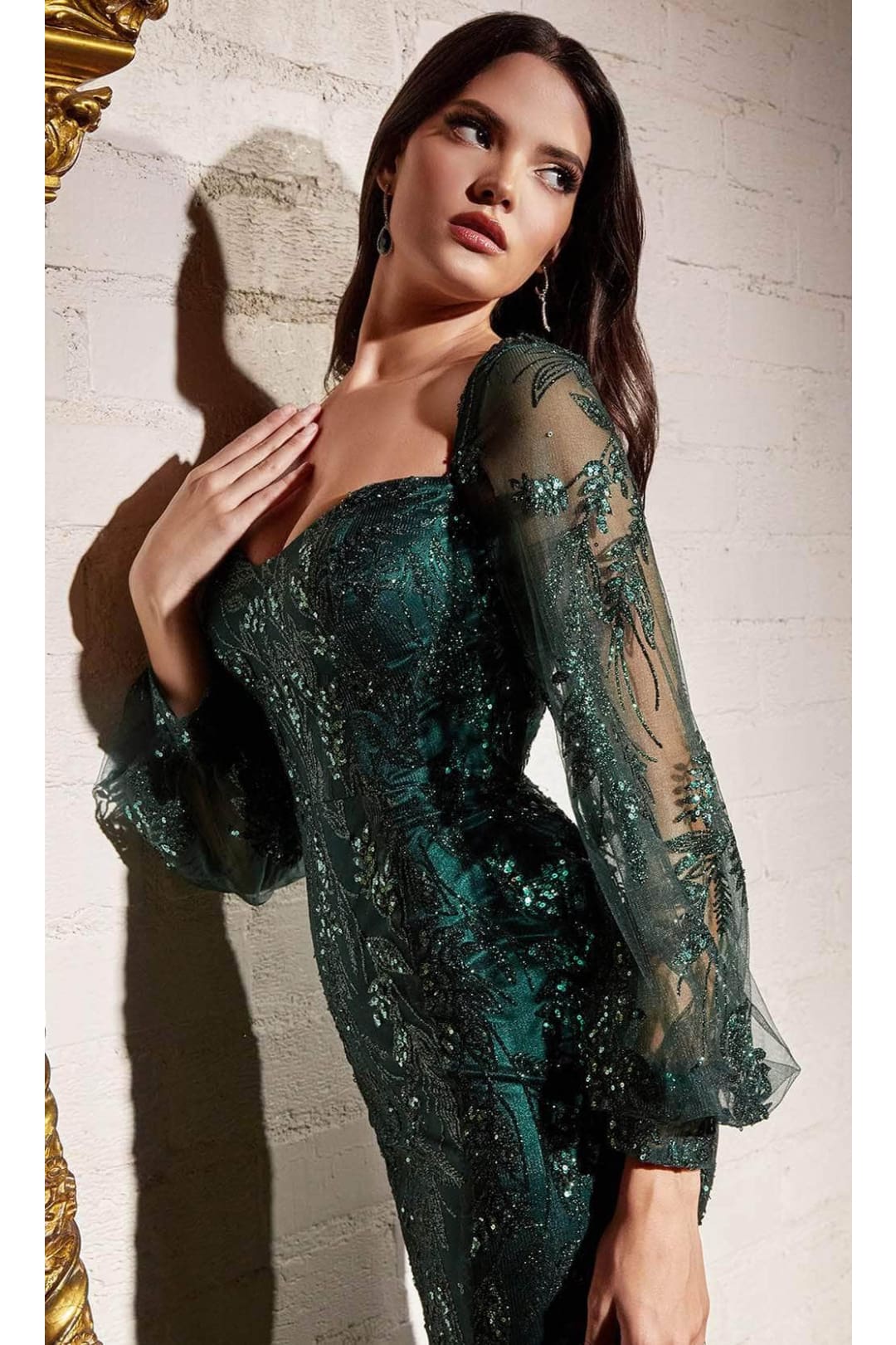 Ladivine J816 - Glitter Prom Dress with Long Sleeves - Prom