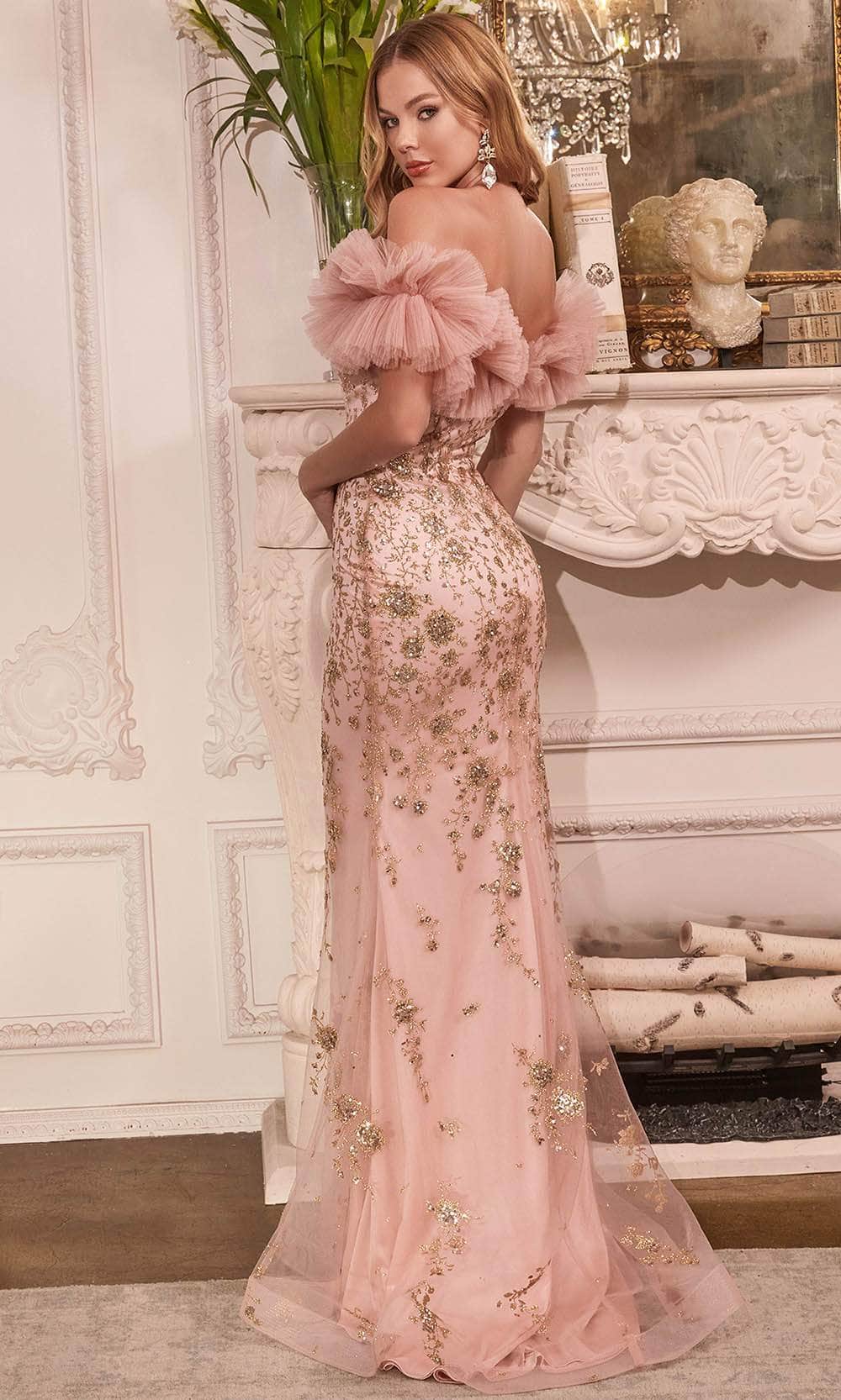 Ladivine J818 - Ruffled Tulle Gathered Prom Evening Gown - Prom