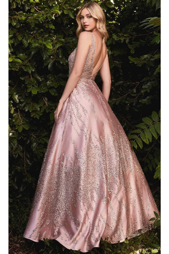 Ladivine J819 - Glitter Floral Ball Gown Evening Dress - Prom