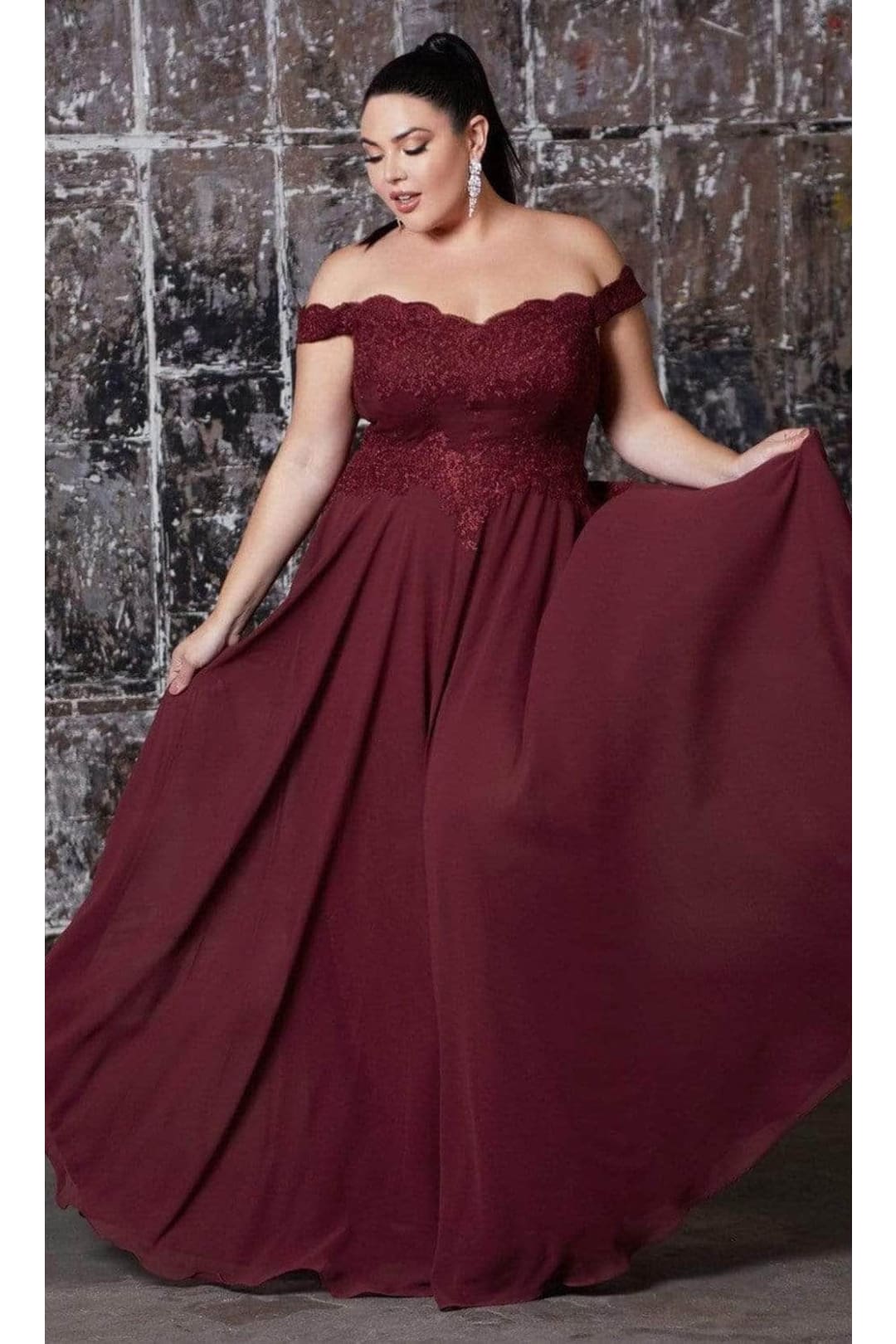 Ladivine J819 - Glitter Floral Ball Gown Evening Dress - Prom