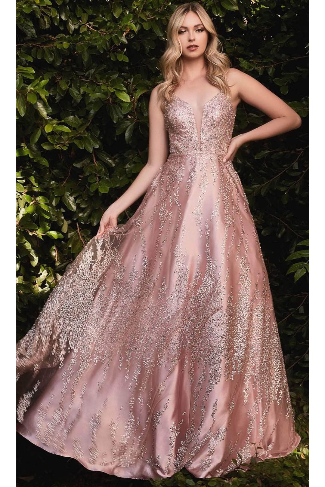 Ladivine J819 - Glitter Floral Ball Gown Evening Dress - Prom