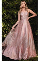 Ladivine J819 - Glitter Floral Ball Gown Evening Dress - Prom