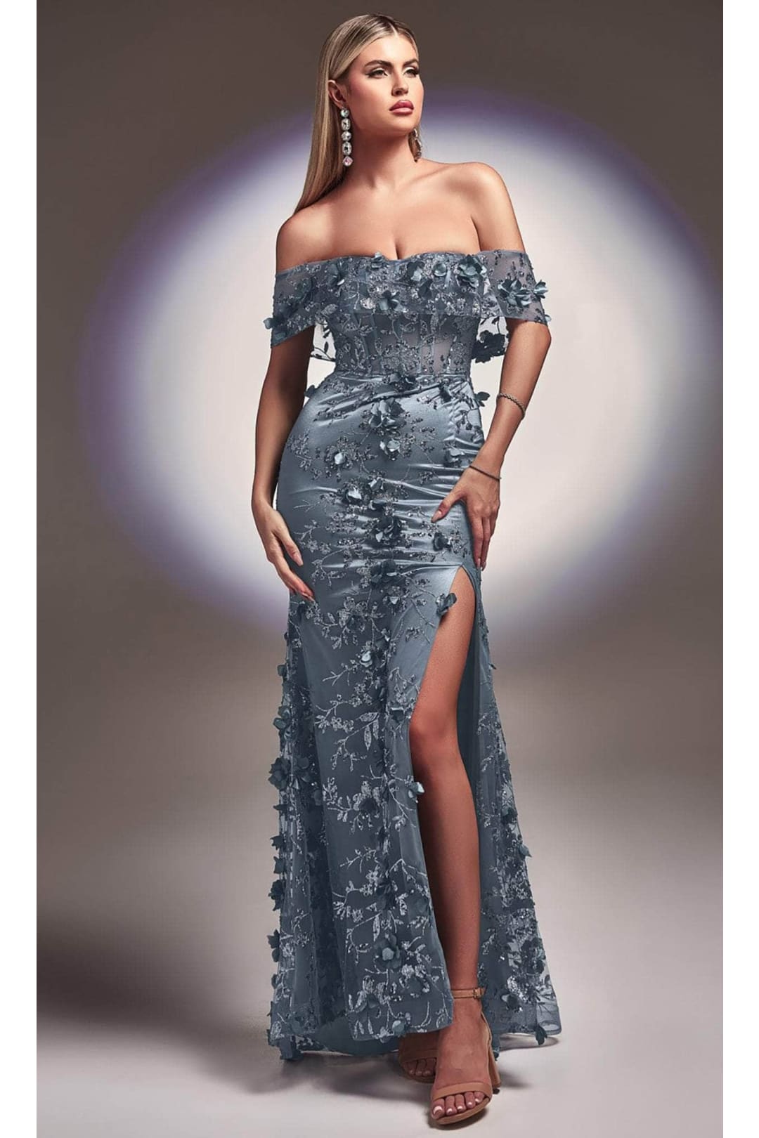 Ladivine J832 - Floral Applique Evening Dress - Prom