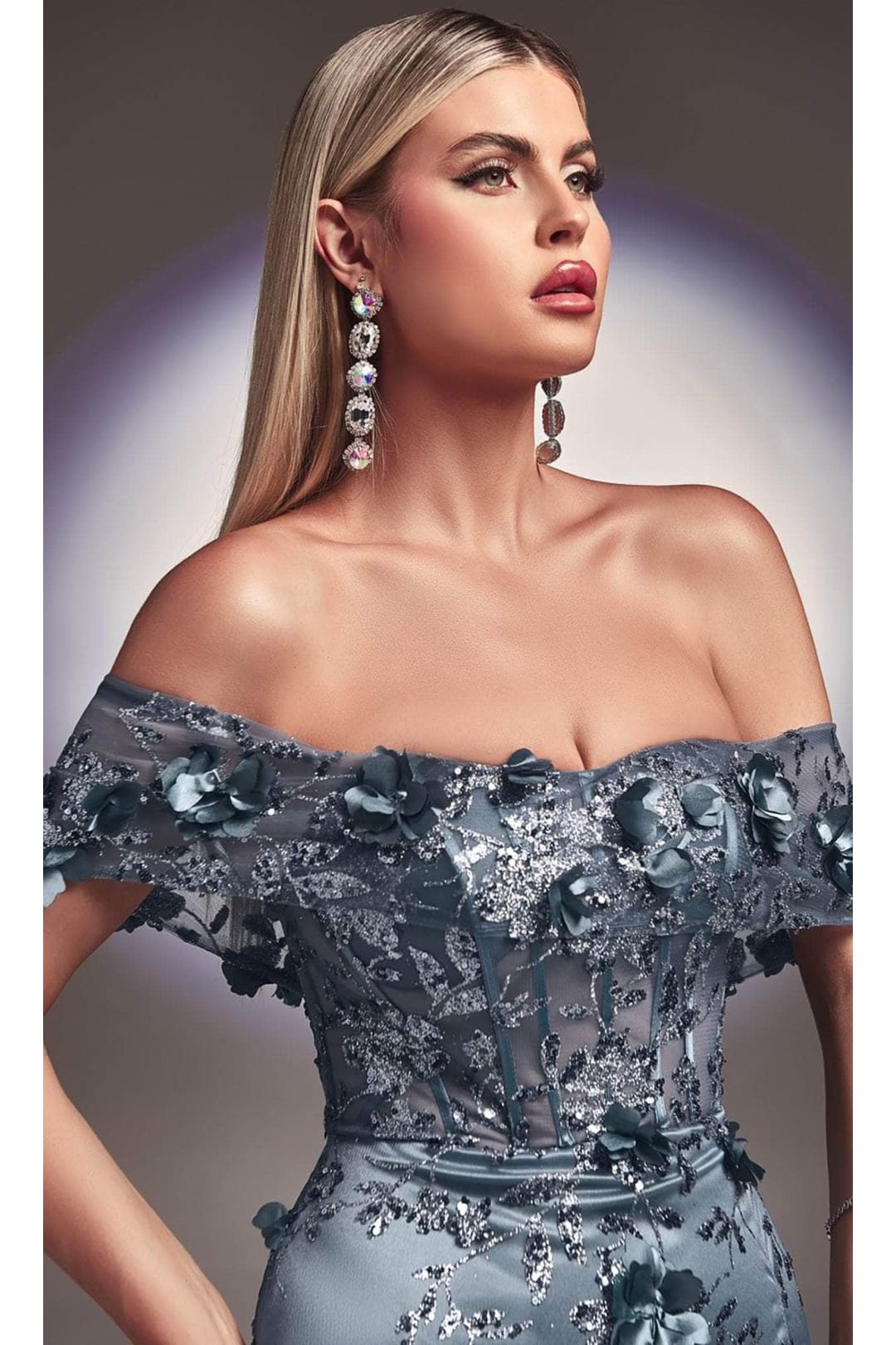 Ladivine J832 - Illusion Applique Formal Evening Dress - Prom