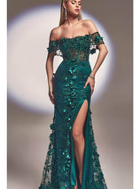 Ladivine J832 - Illusion Applique Formal Evening Dress