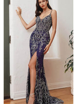 Ladivine J837 Classic Plunging V-Neck Prom Dress