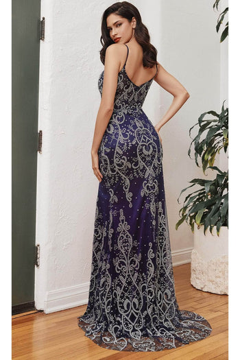 Ladivine J837 Classic Plunging V-Neck Prom Dress - Prom