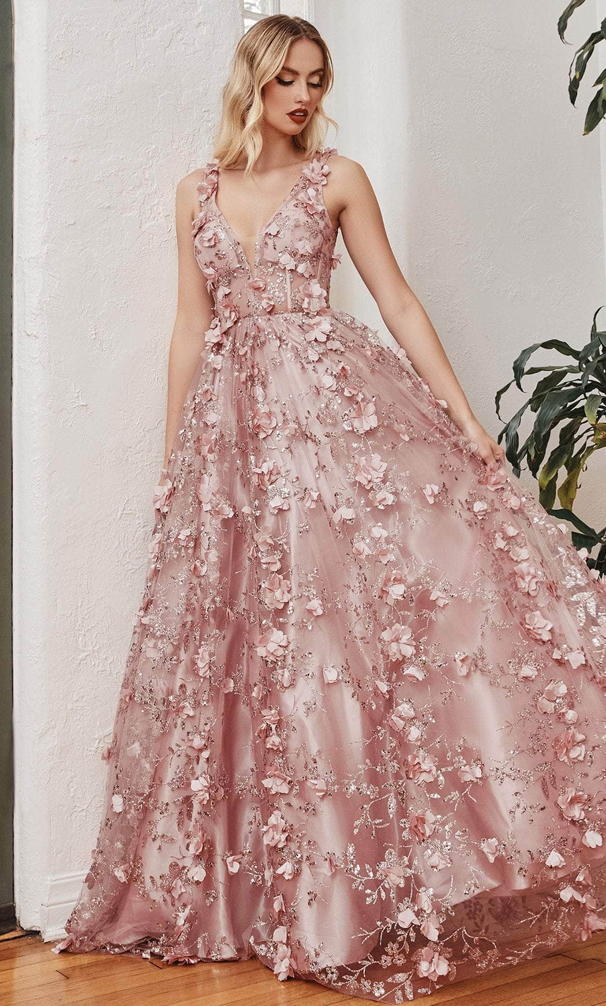 Ladivine by Cinderella Divine Dresses - Ladivine J838 Floral Applique A-Line Prom Gown - Prom