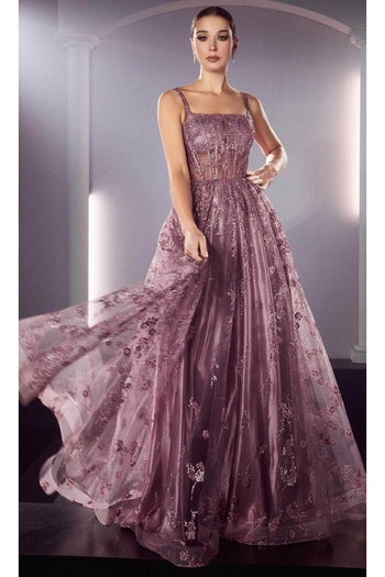 Ladivine J840 - Square Neck Glitter Prom Gown - Prom