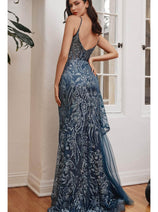 Ladivine J847 - Glitter High Slit Prom Dress