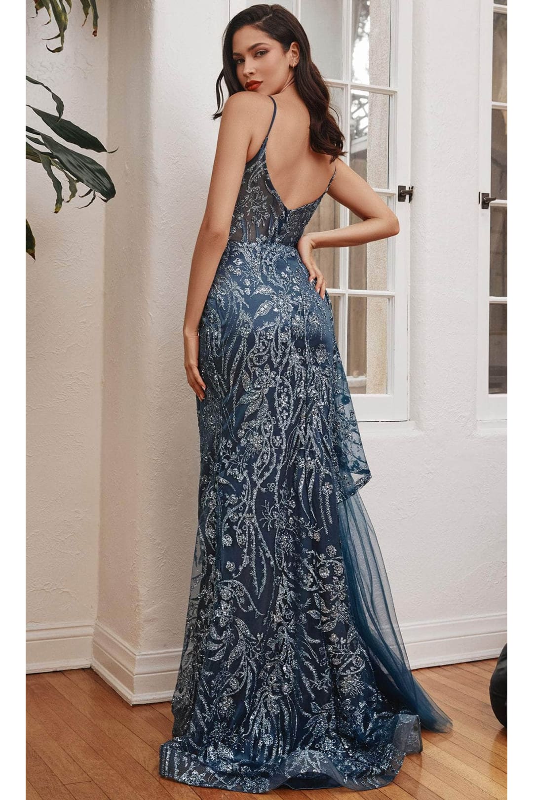 Ladivine J847 - Glitter High Slit Prom Dress - Prom