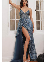 Ladivine J847 - Glitter High Slit Prom Dress
