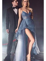 Ladivine J847 - Glitter High Slit Prom Dress