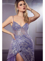 Ladivine J847 - Glitter High Slit Prom Dress
