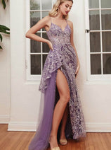 Ladivine J847 - Glitter High Slit Prom Dress