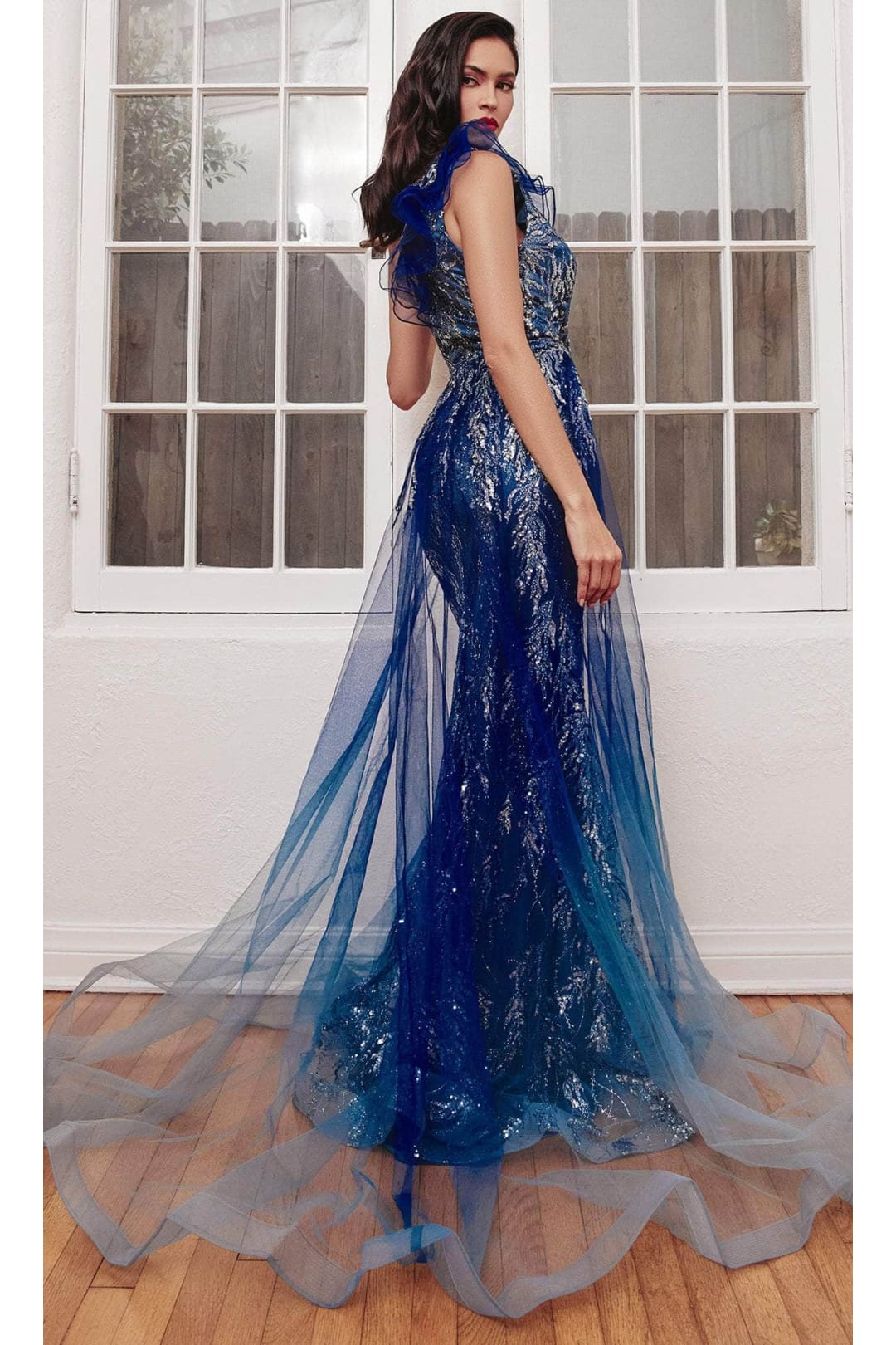 Ladivine J851 - Glitter Overskirt Classic Prom Dress - Prom