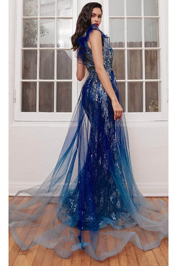 Ladivine J851 - Glitter Overskirt Classic Prom Dress - Prom