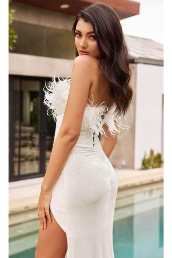 Ladivine J856 - Glitter High Slit Evening Dress - Prom