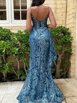 Ladivine J856 - Glitter High Slit Evening Dress